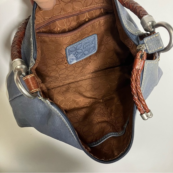 Fossil blue leather shoulder bag 12” x 6.5” x 3.75” - Picture 8 of 13